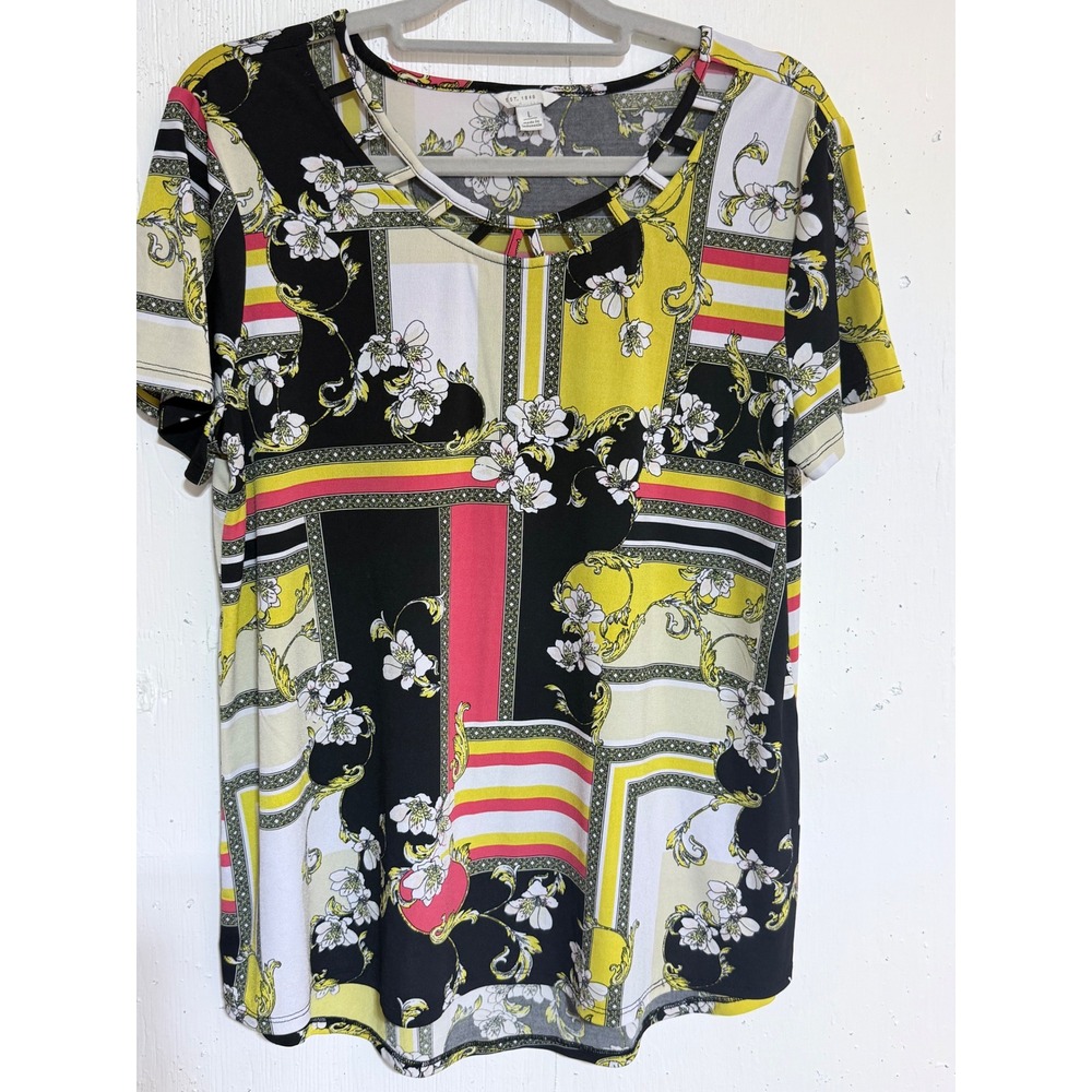 Cato Est. 1946 Top Women L Yellow Scarf Print Floral Strappy Neck Blouse Y2K